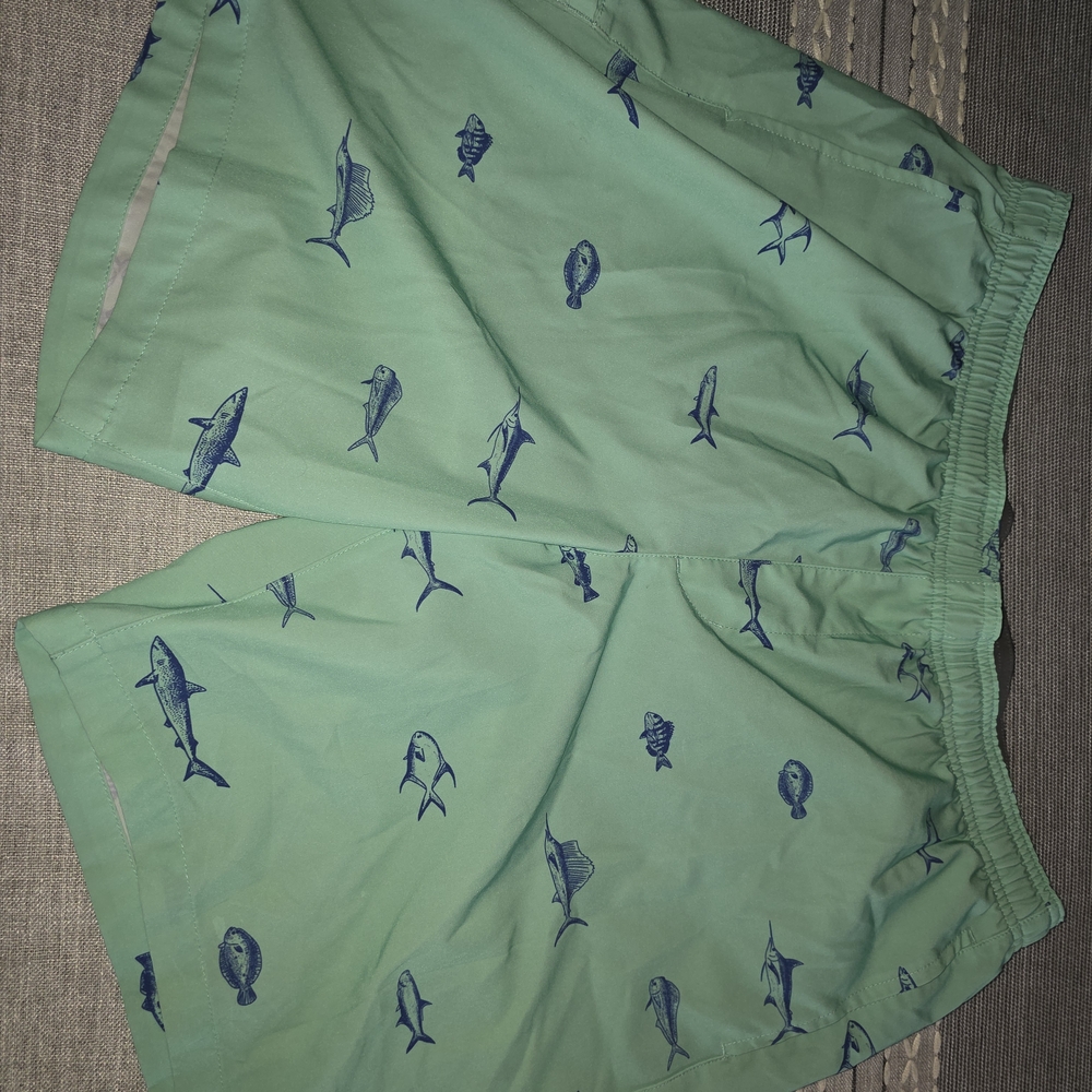 Field & Stream Green Swim Trunks with Blue Fish Print